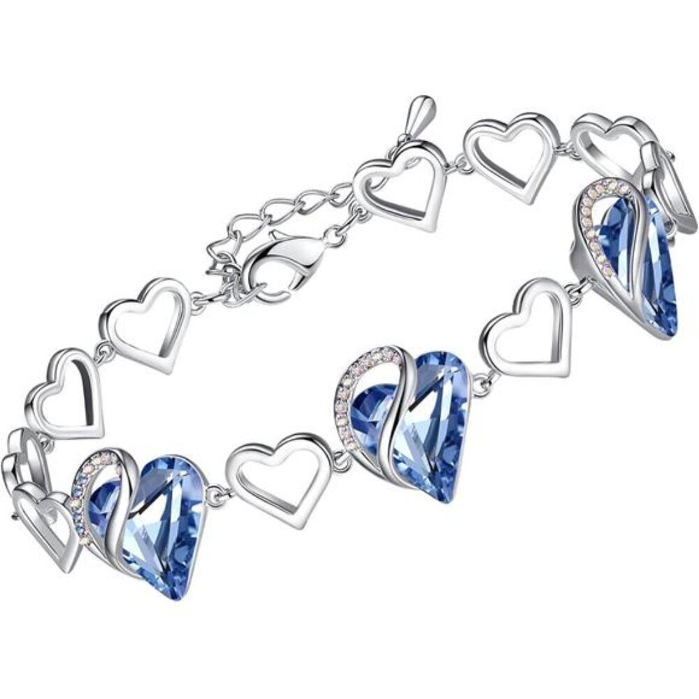Leafael Heart Crystal Bracelet Women Silver Birthstone Infinity Charm Jewelry